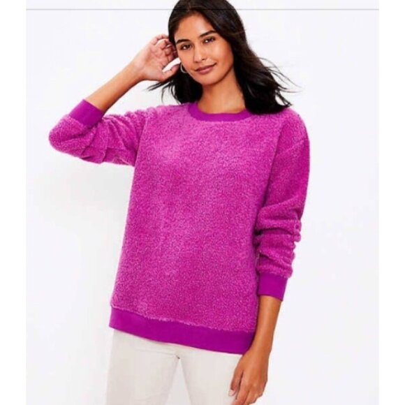 LOFT Fuchia Sherpa Sweatshirt Size Medium - Picture 2 of 10